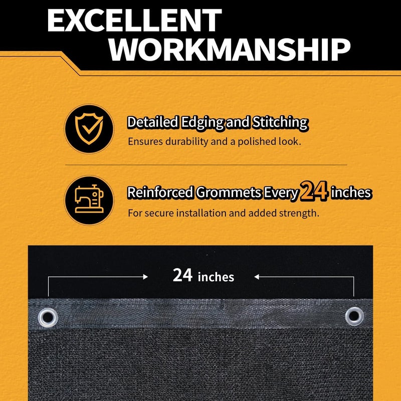 MVPNET 5x10Ft Garden Privacy Fence Screen, 145GSM Heavy Duty 90% Blockage Windbreak Mesh Tarp with Reinforced Edges & Anti-Rust Grommets, Includes Zip Ties for Garden, Yard, Backyard, Outdoor, Black - Image 4